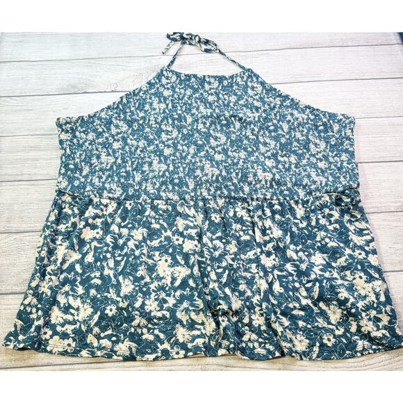 Maurices Women's Floral Smocked Halter Neck Peplum Tank Top Blue/Green Size 3/3X - Picture 1 of 10